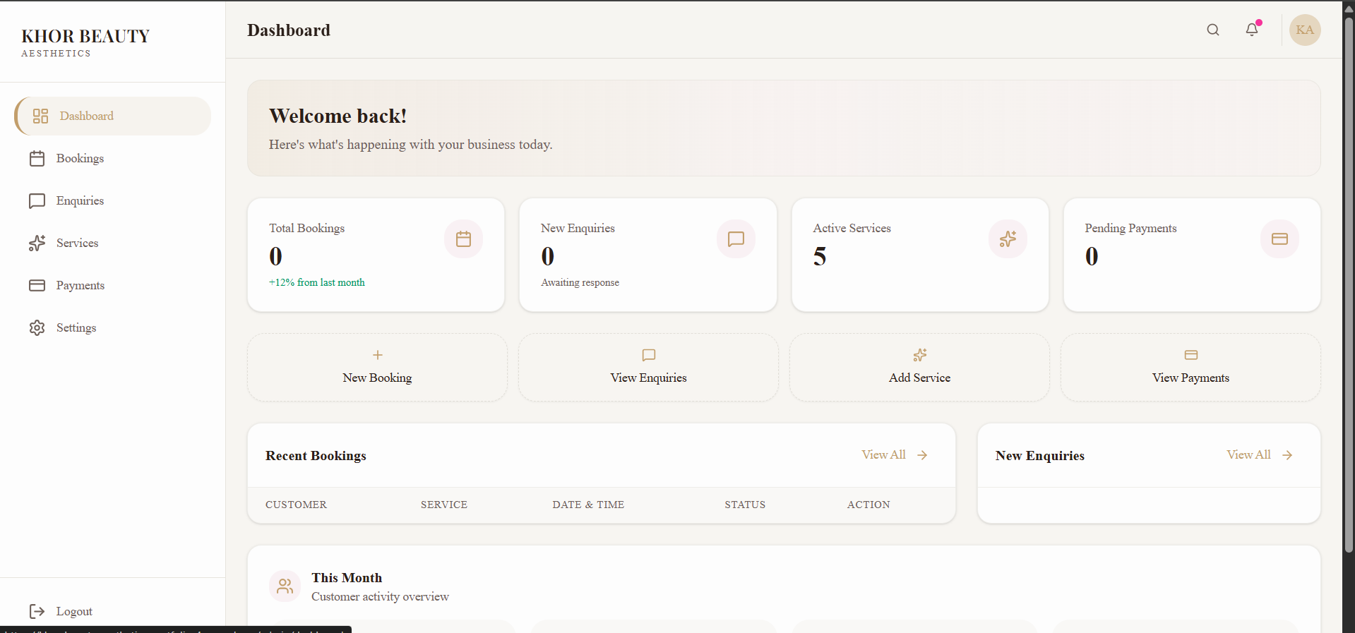 Admin dashboard screenshot