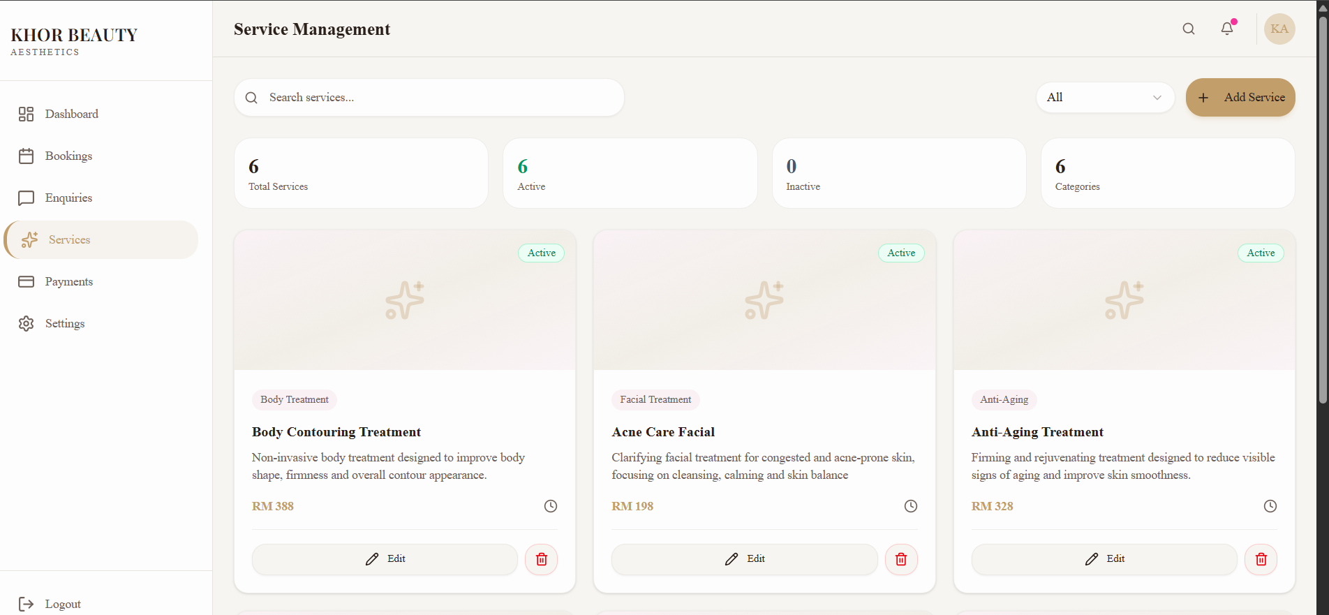 Service management screenshot